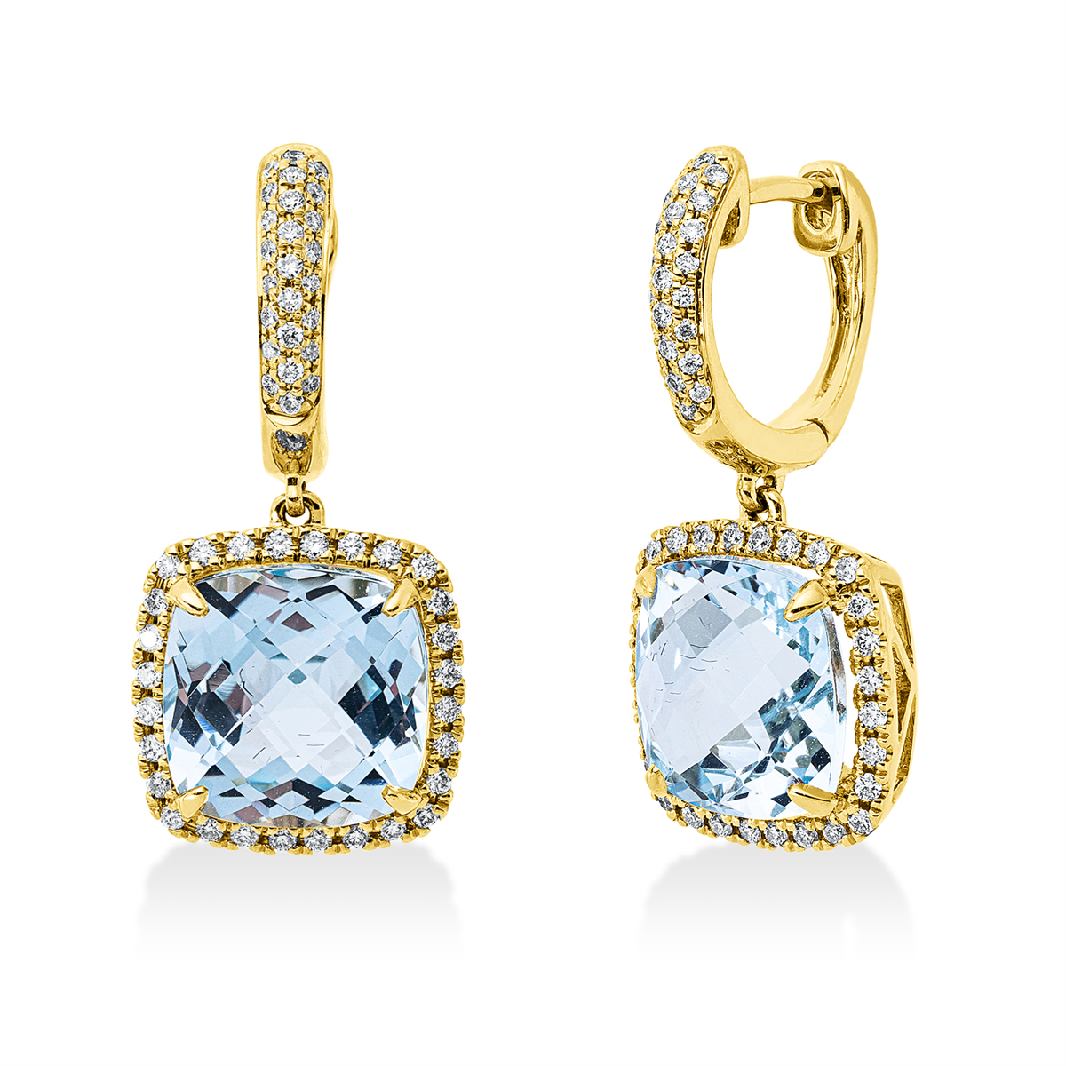 diamond full cut topaz colored stone fashion earrings in yellow gold