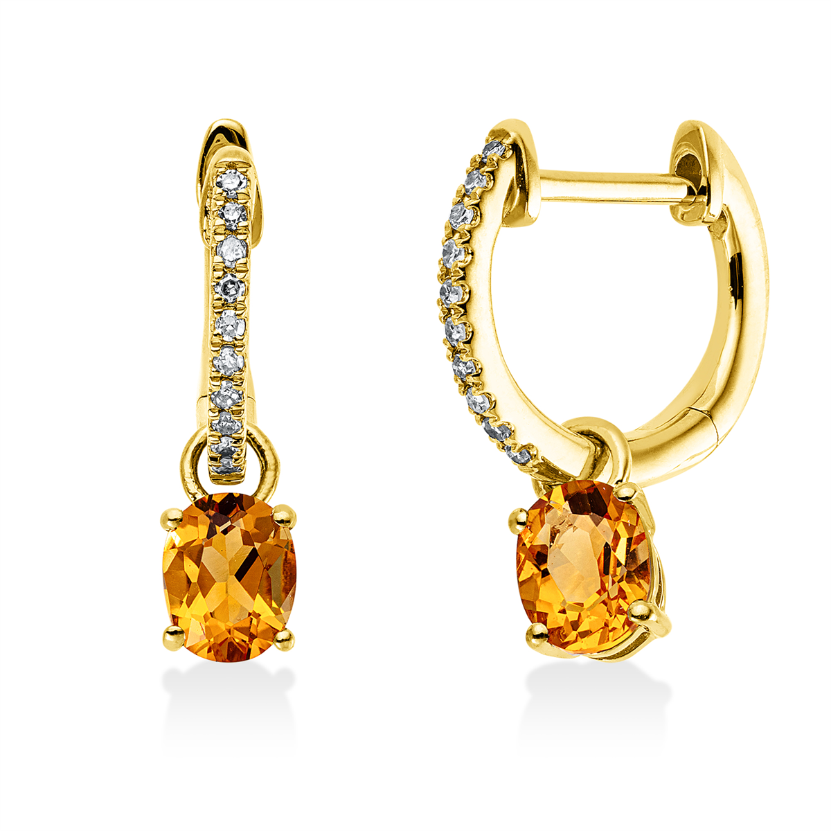 diamond full cut citrine colored stone fashion earrings in yellow gold