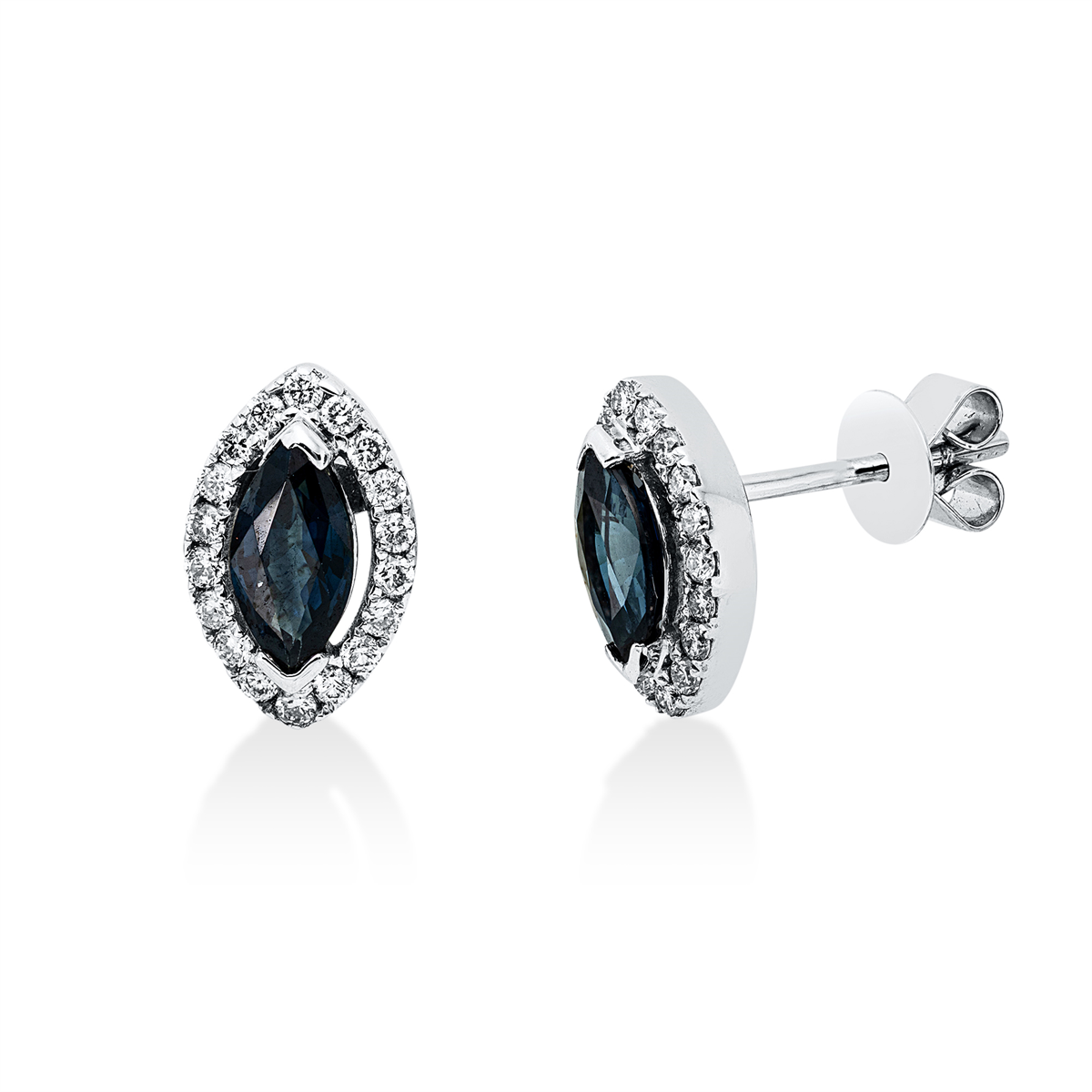 diamond full cut sapphire colored stone classic studs in white gold