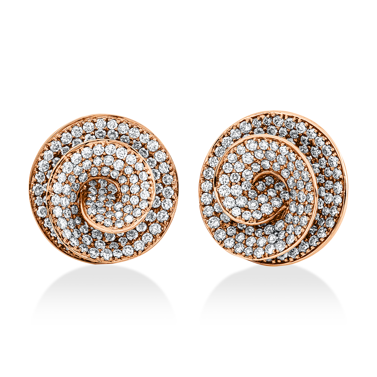 diamond full cut  pavé earrings in red gold / white gold