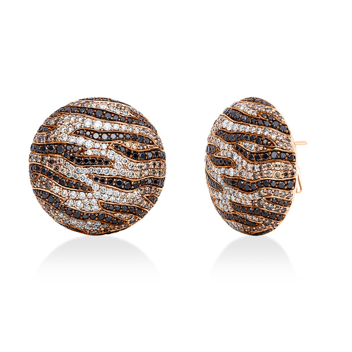 diamond full cut  fancy colored diamond earrings in red gold