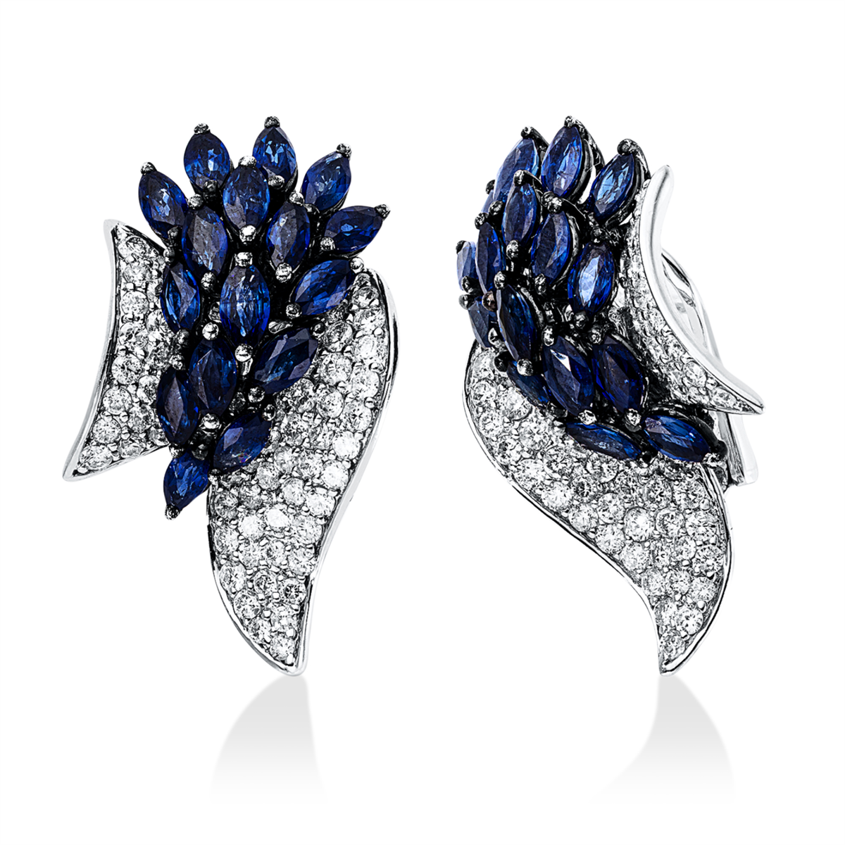 diamond full cut sapphire colored stone classic earrings in white gold