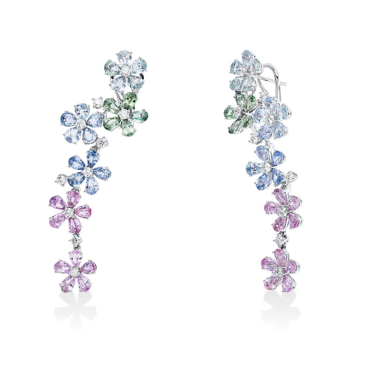 diamond full cut color stones colored stone classic earrings in white gold