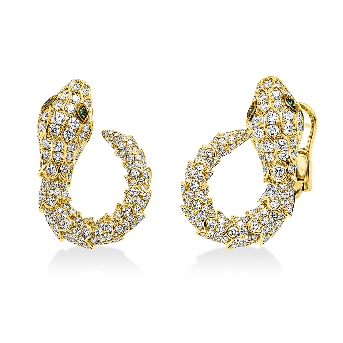diamond full cut tsavorite animal hoops & huggies in yellow gold