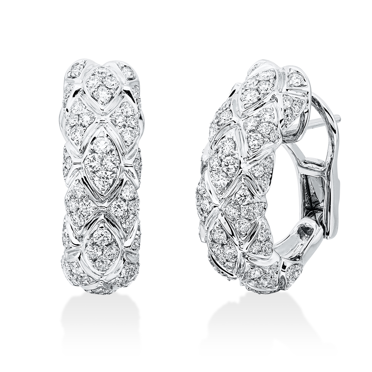 diamond full cut  exclusive hoops & huggies in white gold