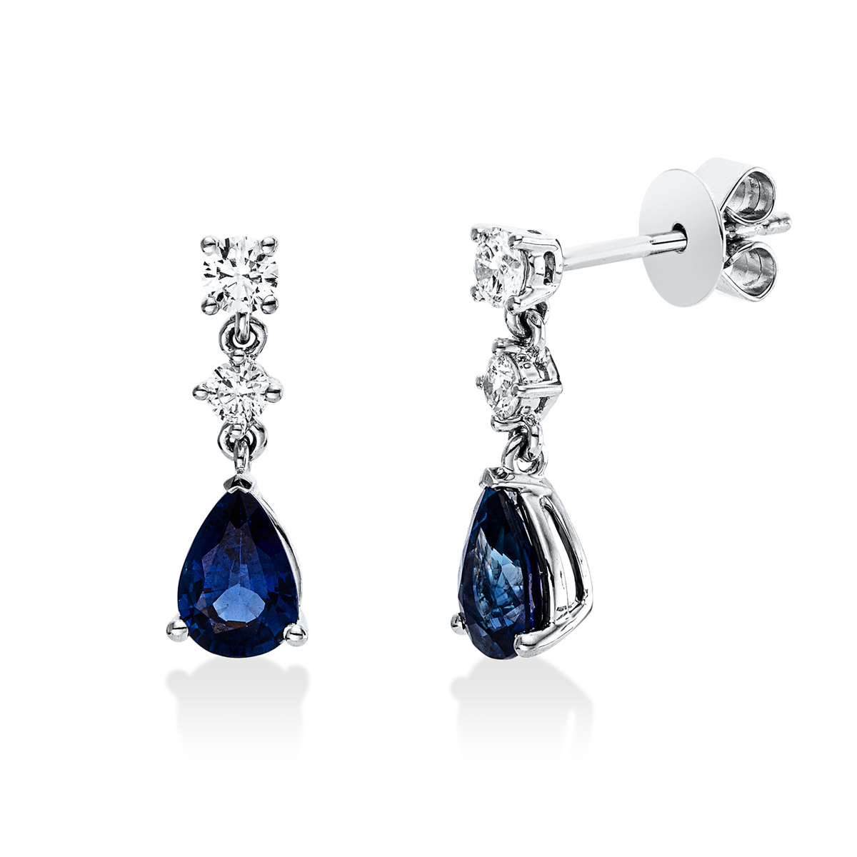 diamond full cut sapphire colored stone classic earrings in white gold