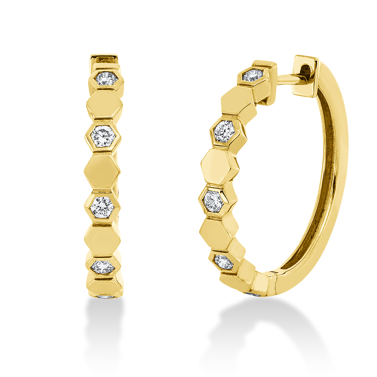diamond full cut  modern woman hoops & huggies in yellow gold