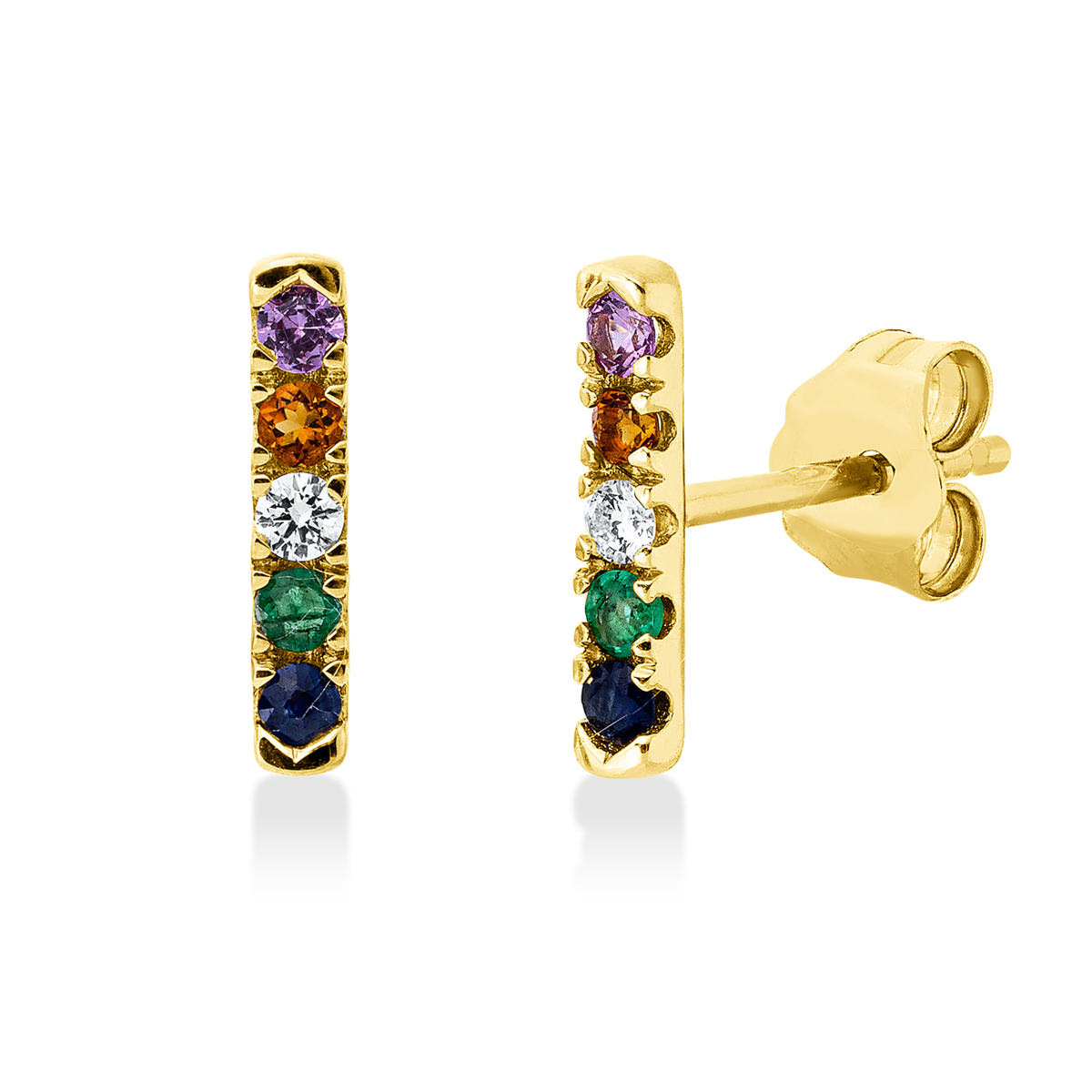 diamond full cut sapphire colored stone classic studs in yellow gold