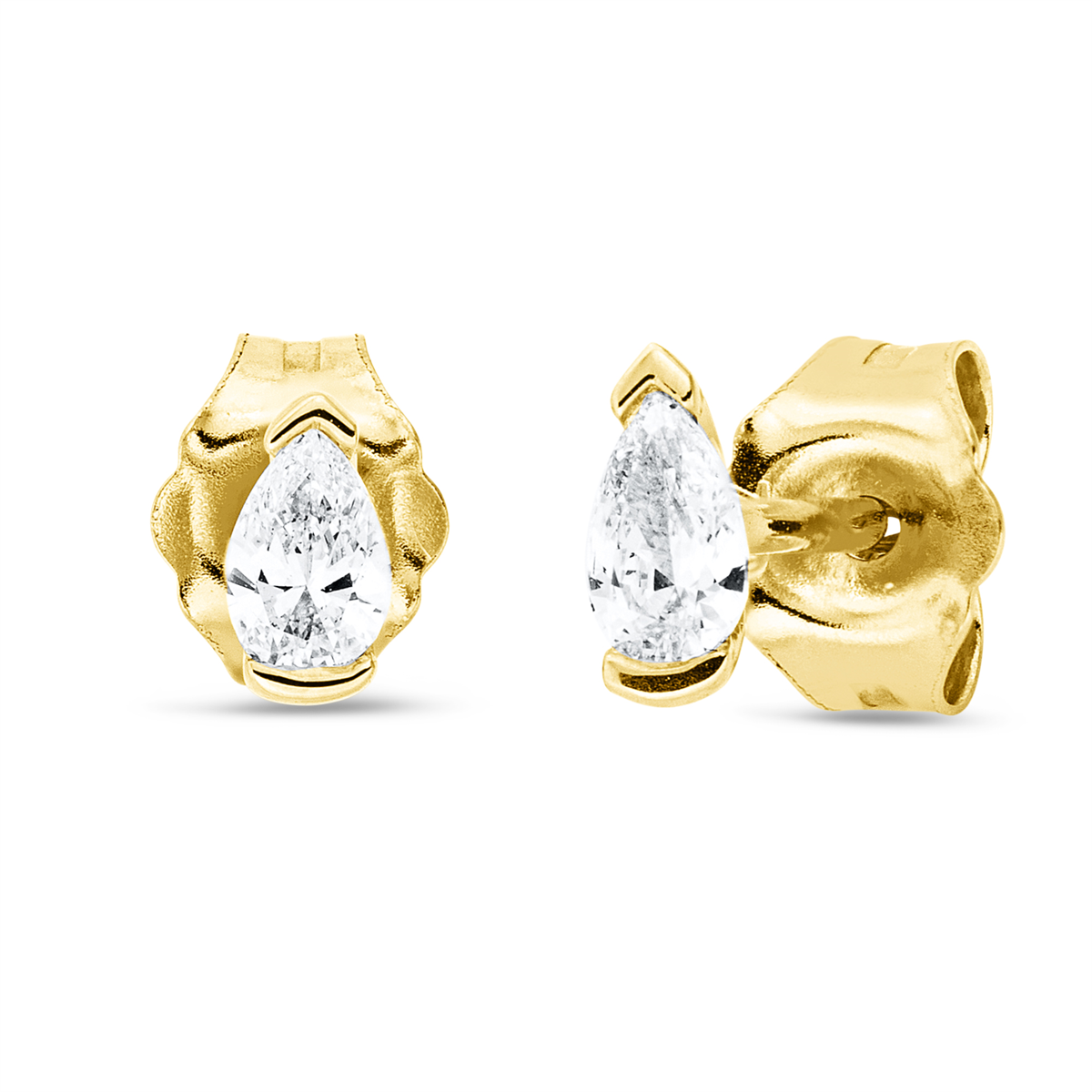 pear shape  solitaire studs in yellow gold