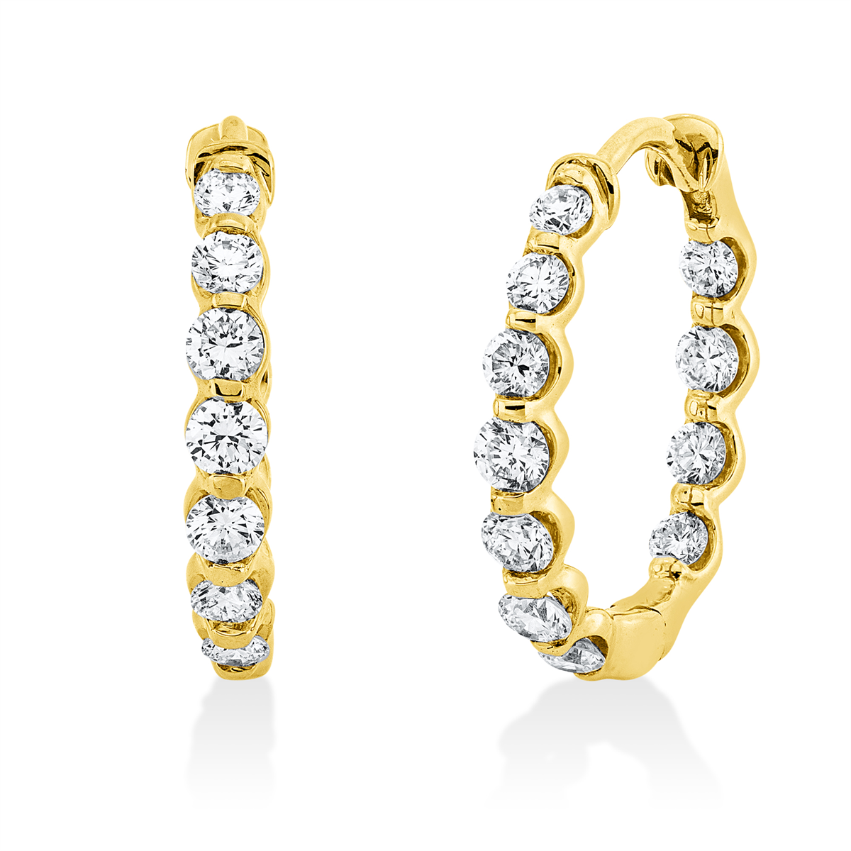 diamond full cut  modern woman hoops & huggies in yellow gold