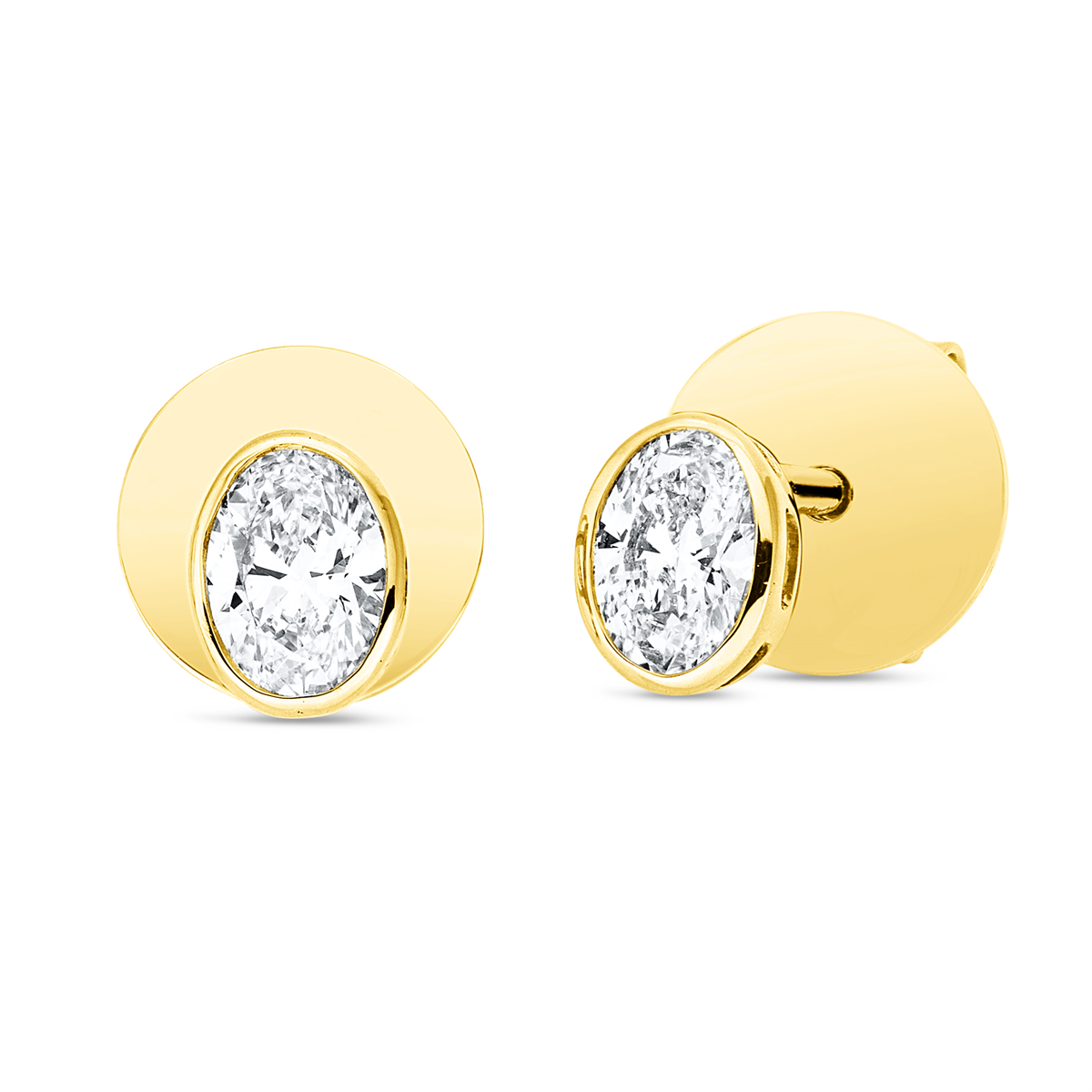 oval  solitaire studs in yellow gold