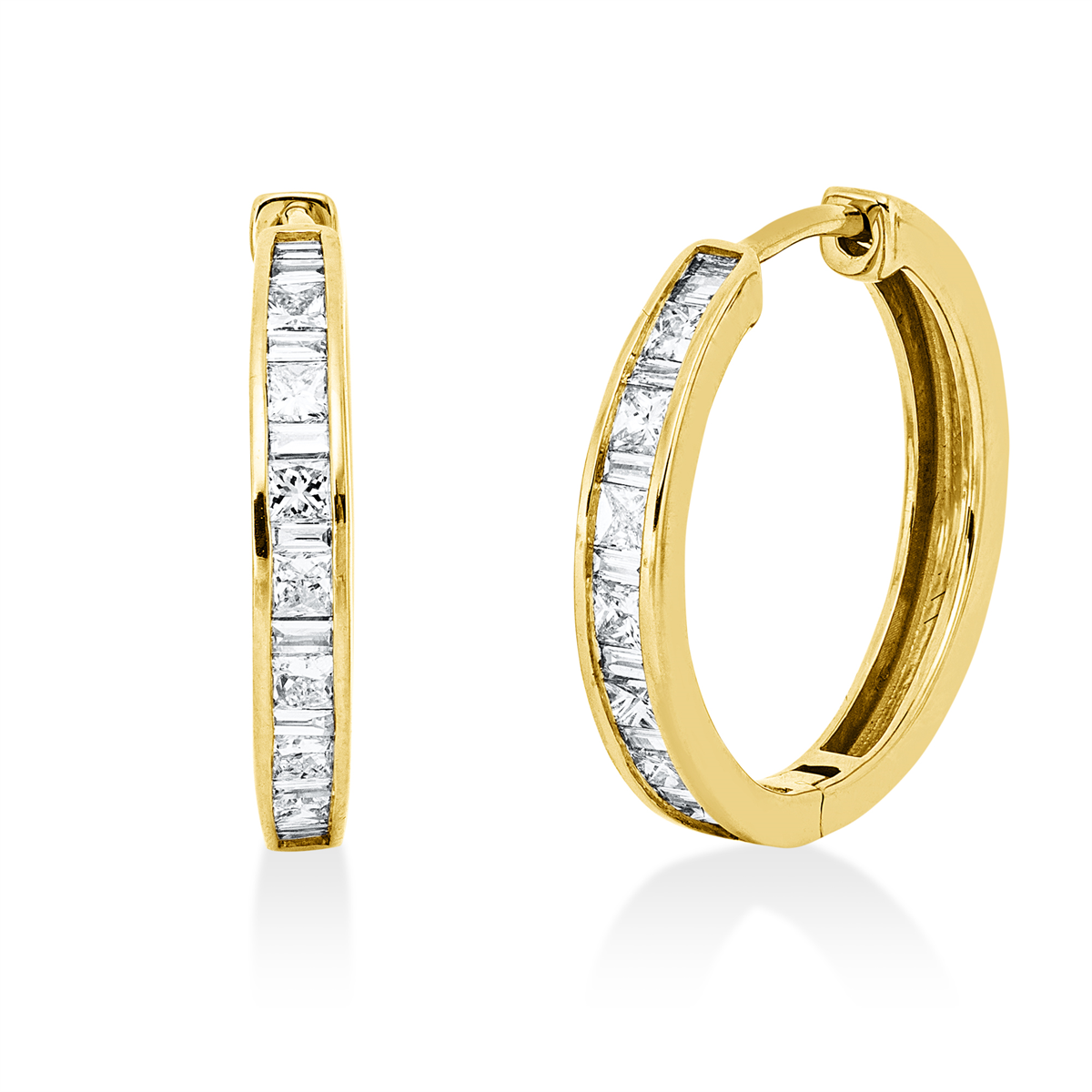 baguette  baguette hoops & huggies in yellow gold