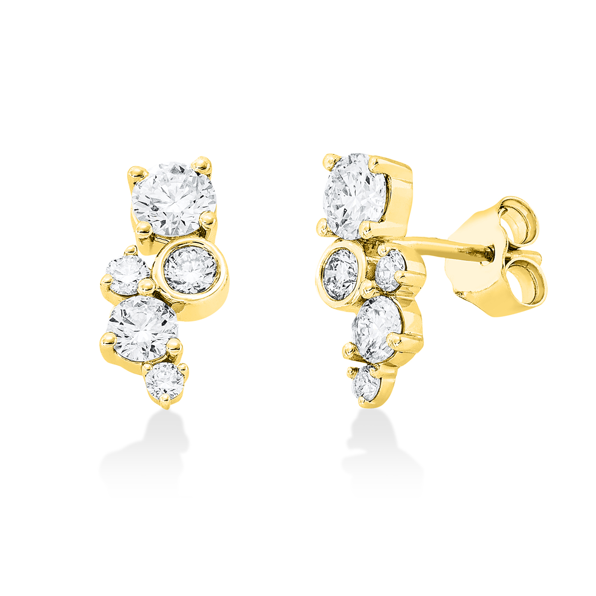 diamond full cut  modern woman studs in yellow gold