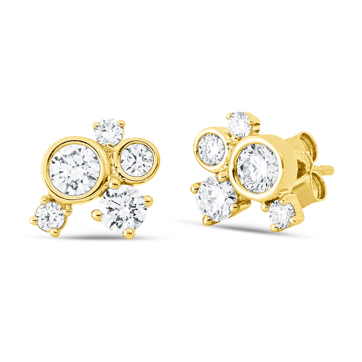 diamond full cut  modern woman studs in yellow gold