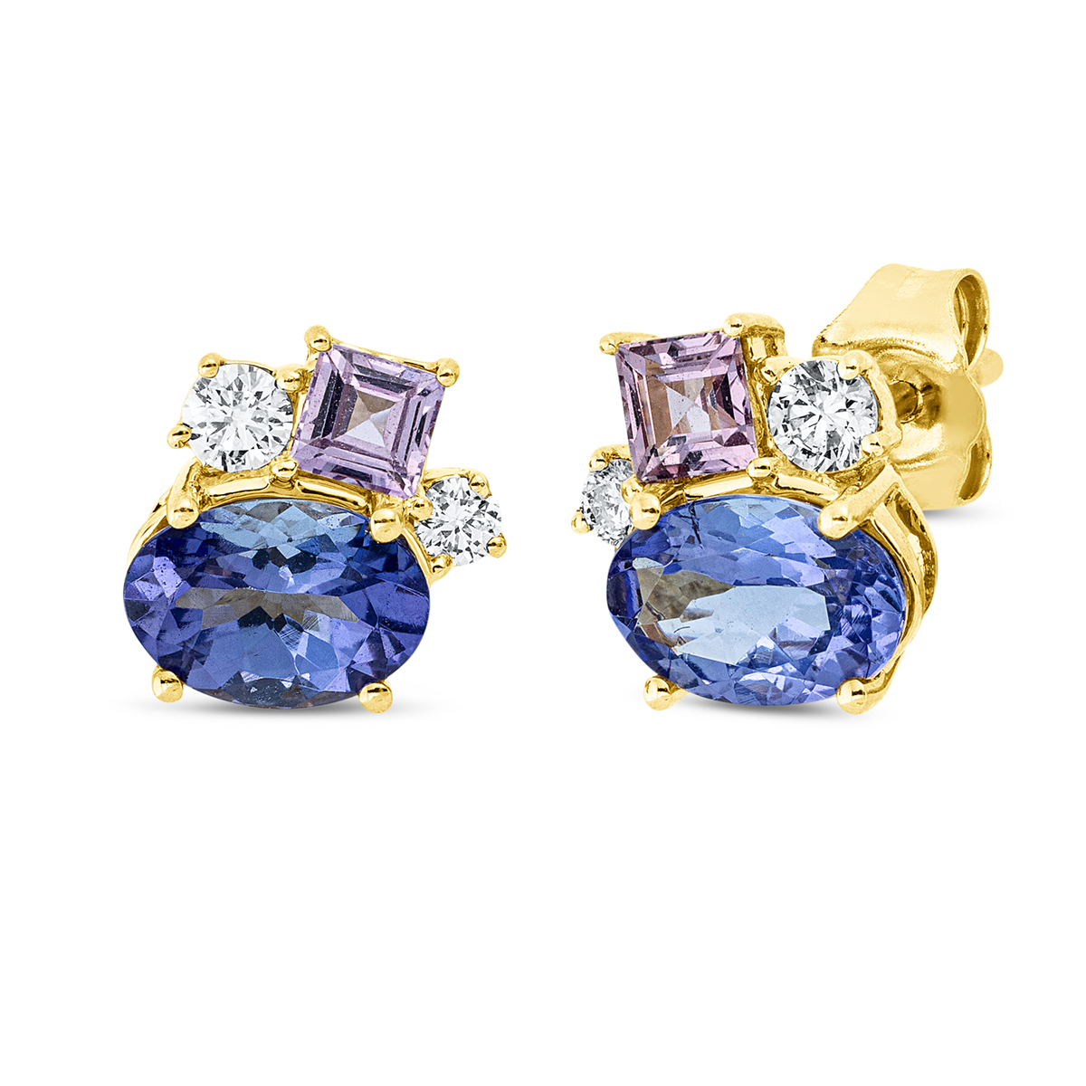 diamond full cut sapphire colored stone classic studs in yellow gold