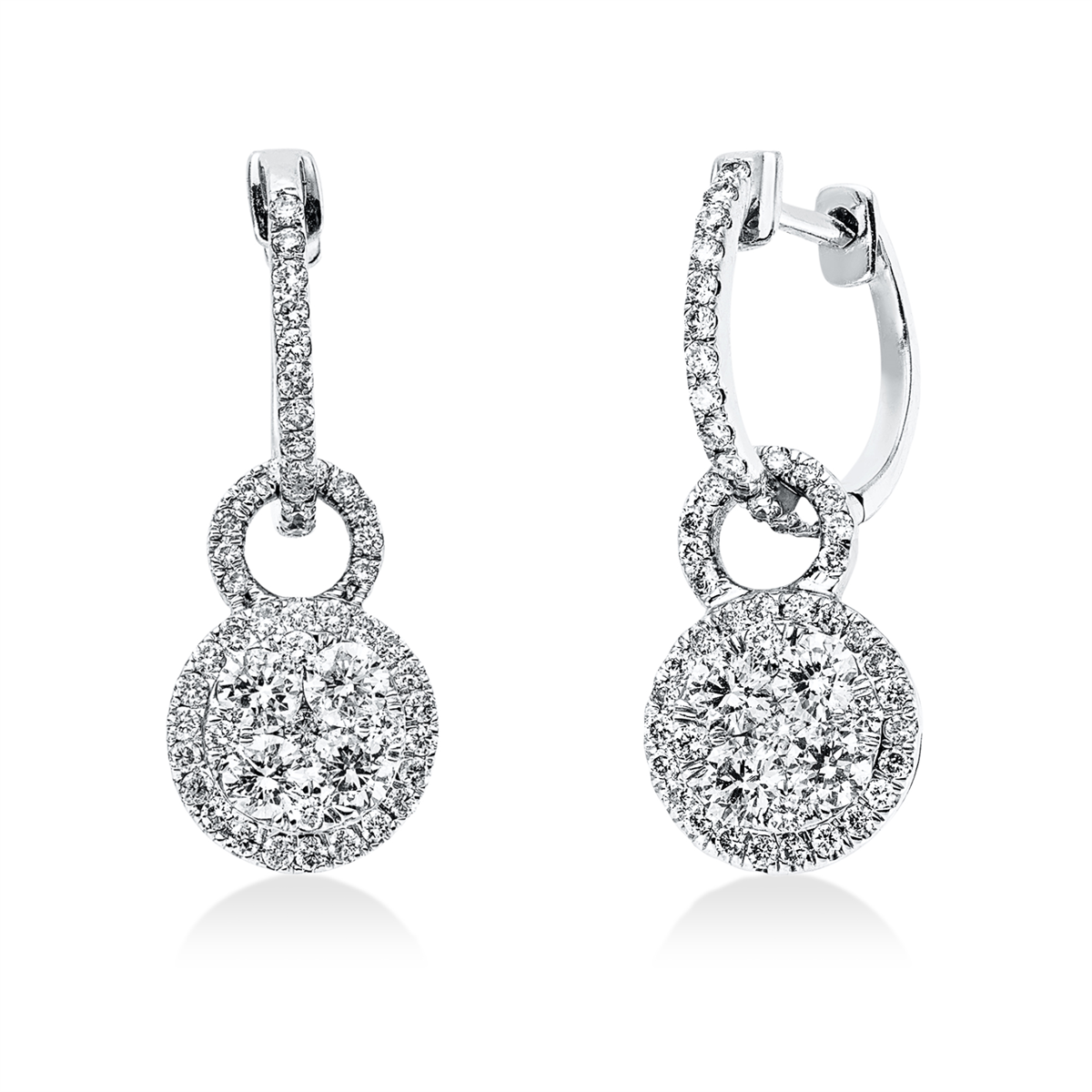 diamond full cut  illusion classic earrings in white gold