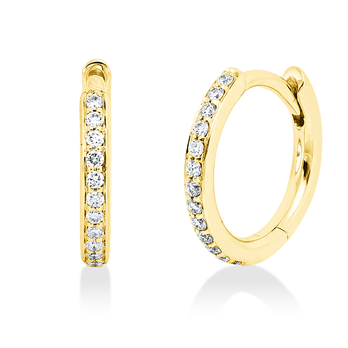 diamond full cut  modern woman hoops & huggies in yellow gold