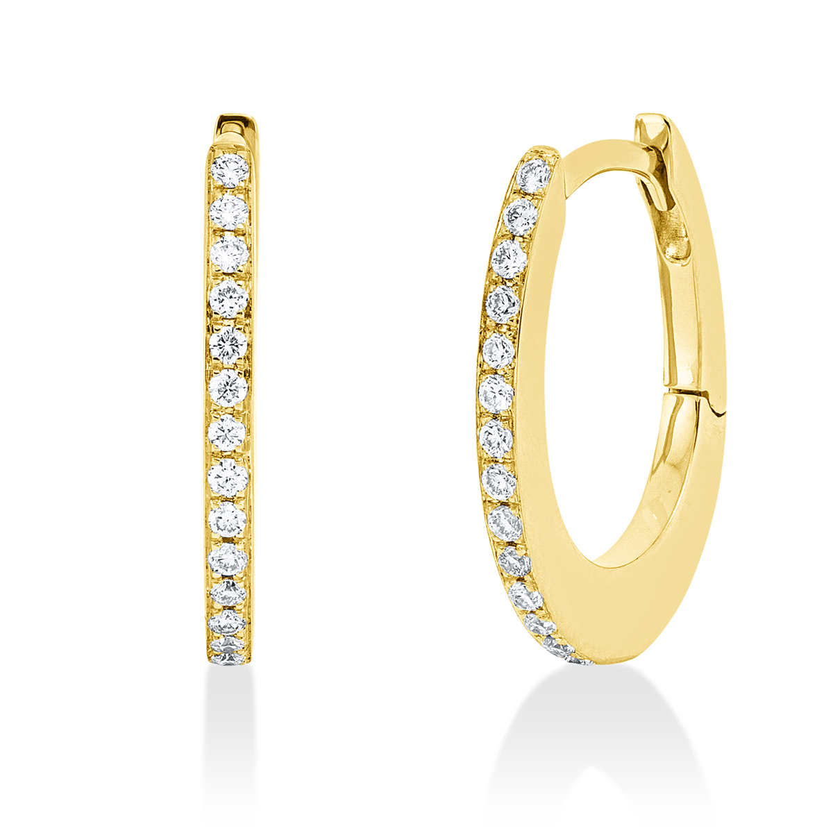 diamond full cut  modern woman hoops & huggies in yellow gold