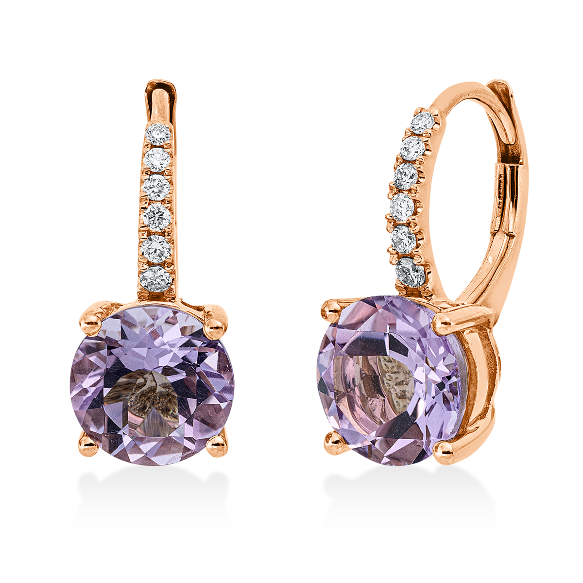 diamond full cut amethyst colored stone fashion hoops & huggies in red gold