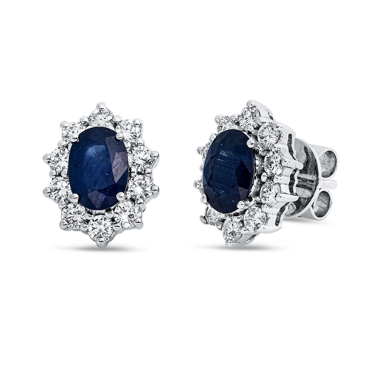 diamond full cut sapphire colored stone classic studs in white gold