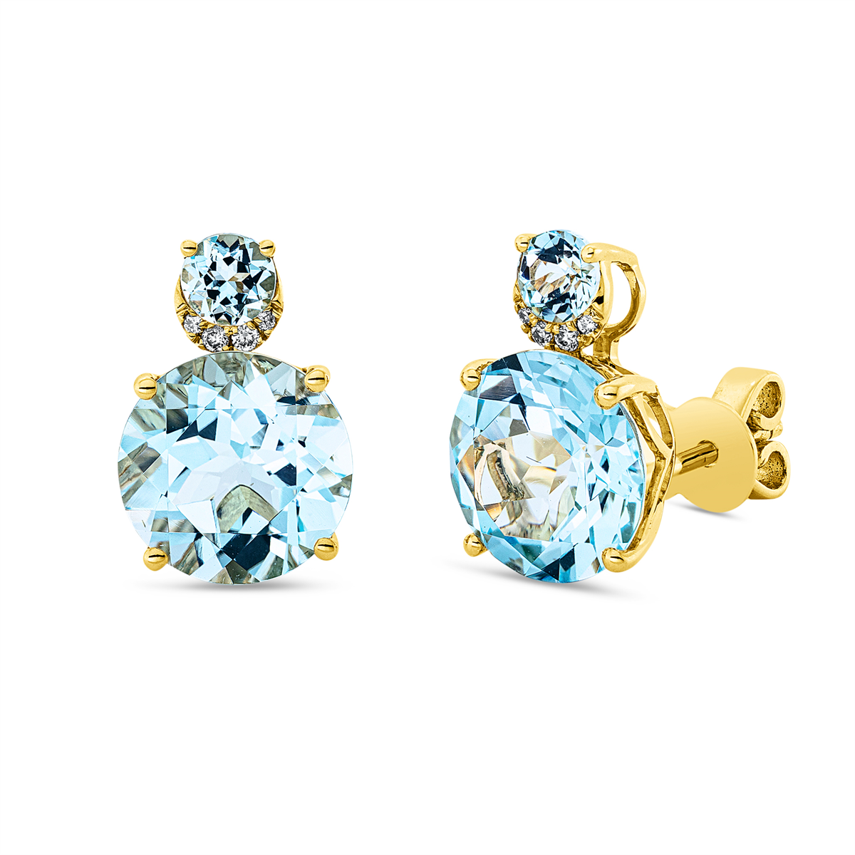 diamond full cut topaz colored stone fashion studs in yellow gold