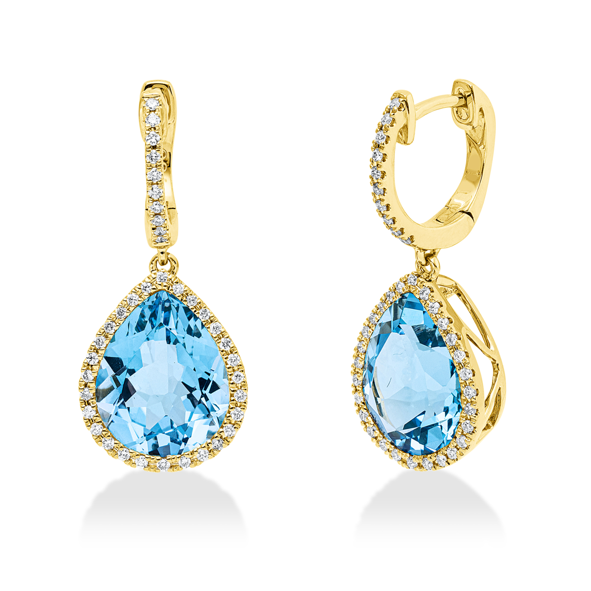 diamond full cut topaz colored stone fashion earrings in yellow gold