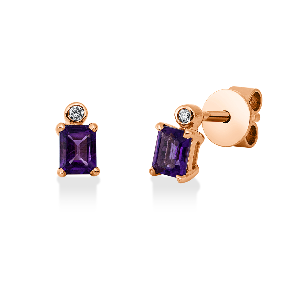 diamond full cut amethyst colored stone fashion earrings in red gold