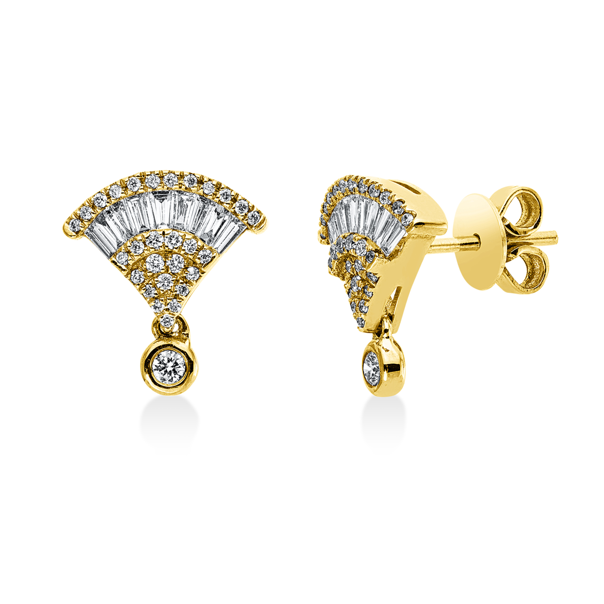 taper  baguette earrings in yellow gold