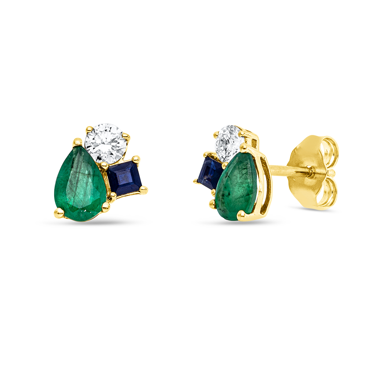 diamond full cut sapphire colored stone classic studs in yellow gold