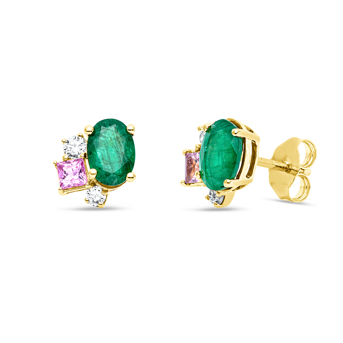 diamond full cut sapphire colored stone classic studs in yellow gold