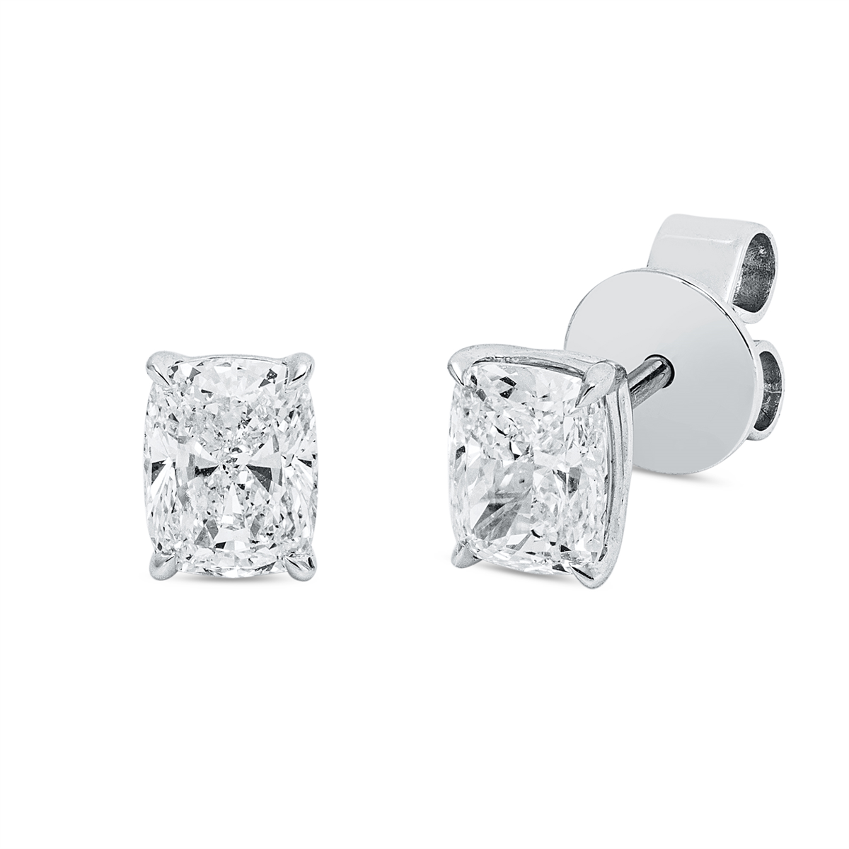cushion  solitaire studs in white gold
