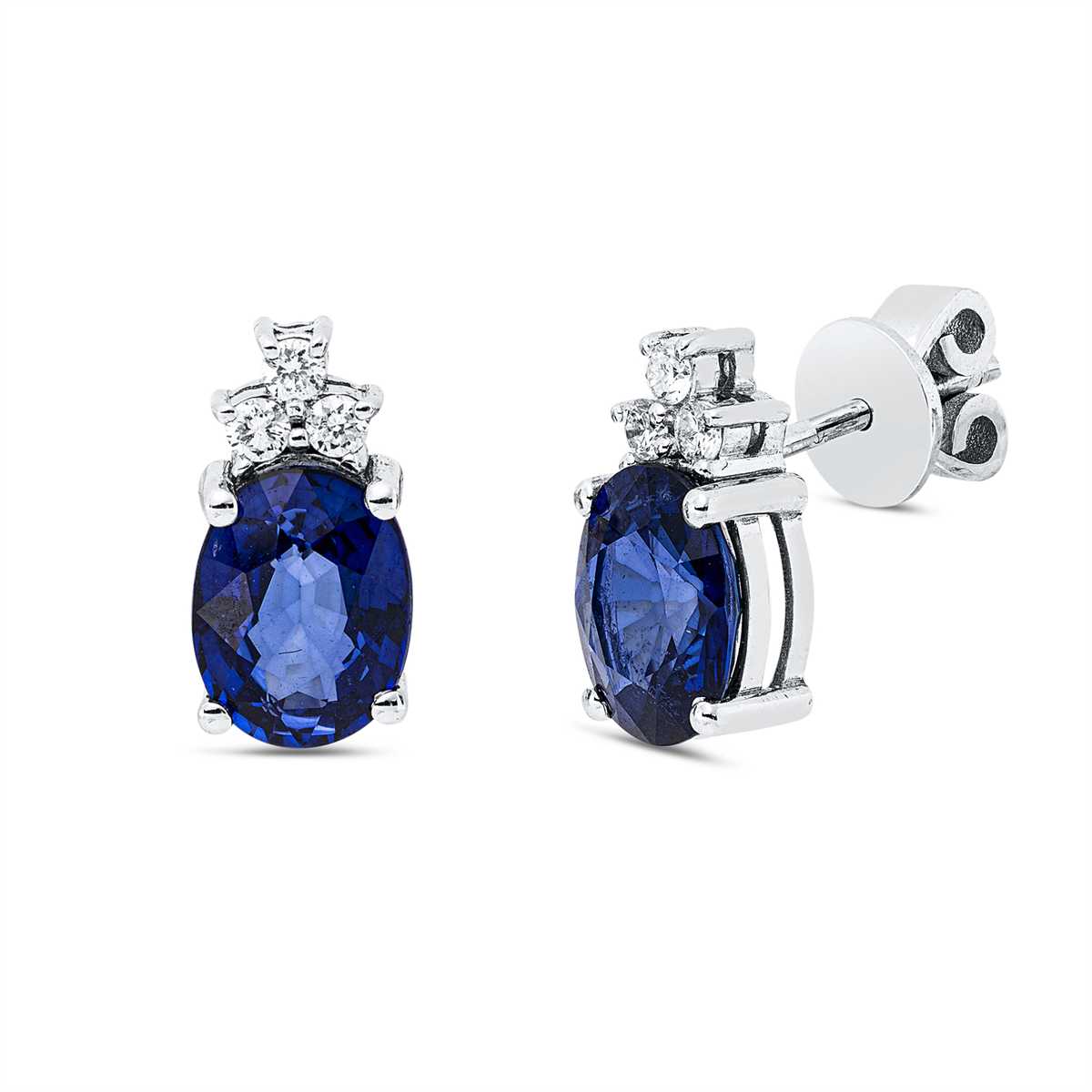 diamond full cut sapphire colored stone classic studs in white gold