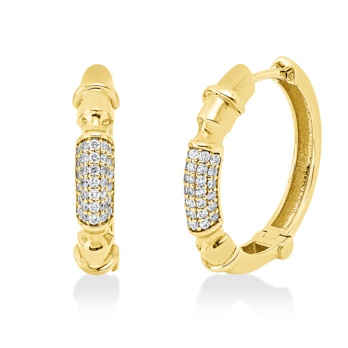 diamond full cut  modern woman hoops & huggies in yellow gold