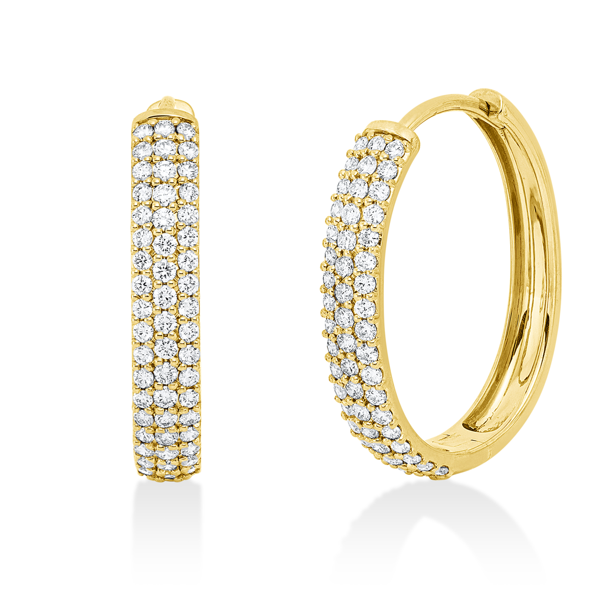 diamond full cut  modern woman hoops & huggies in yellow gold
