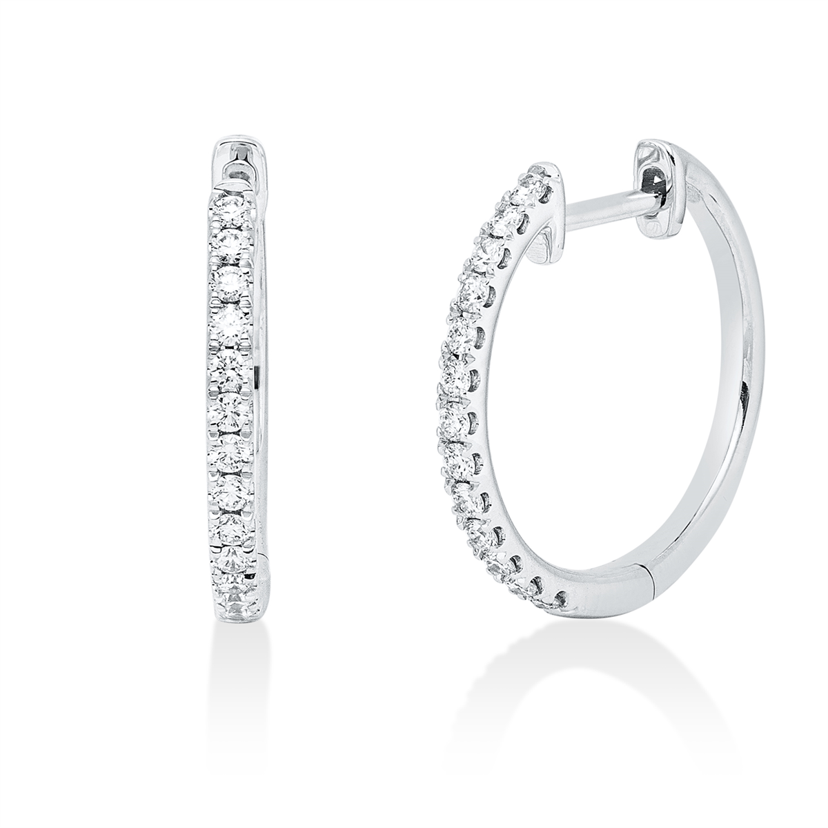 diamond full cut  modern woman hoops & huggies in white gold