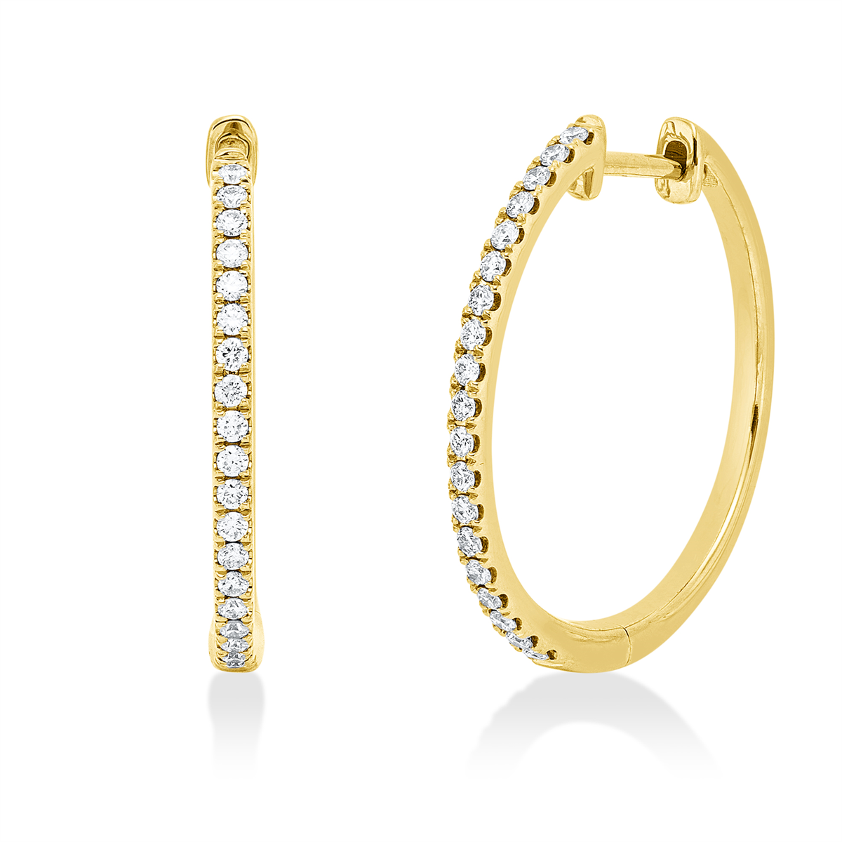 diamond full cut  modern woman hoops & huggies in yellow gold