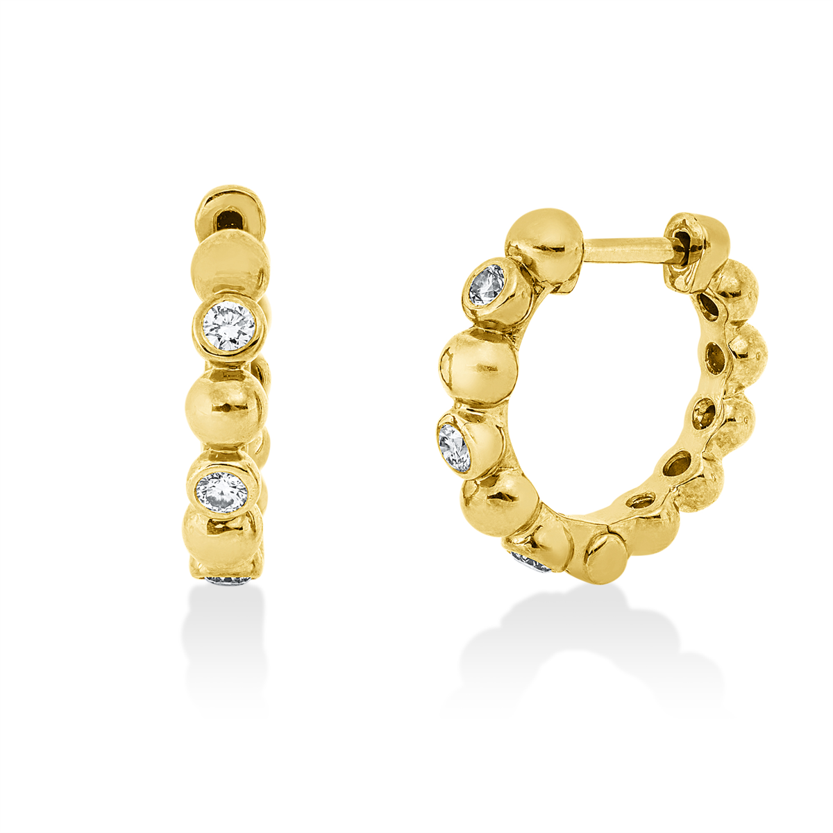 diamond full cut  modern woman hoops & huggies in yellow gold