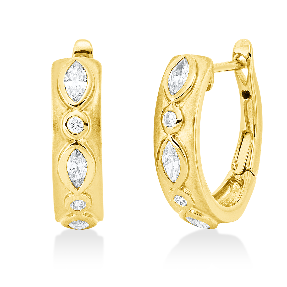 diamond full cut  modern woman hoops & huggies in yellow gold