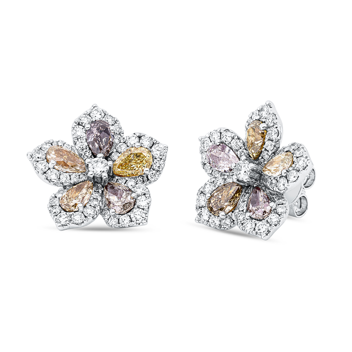 diamond full cut  fancy colored diamond studs in white gold