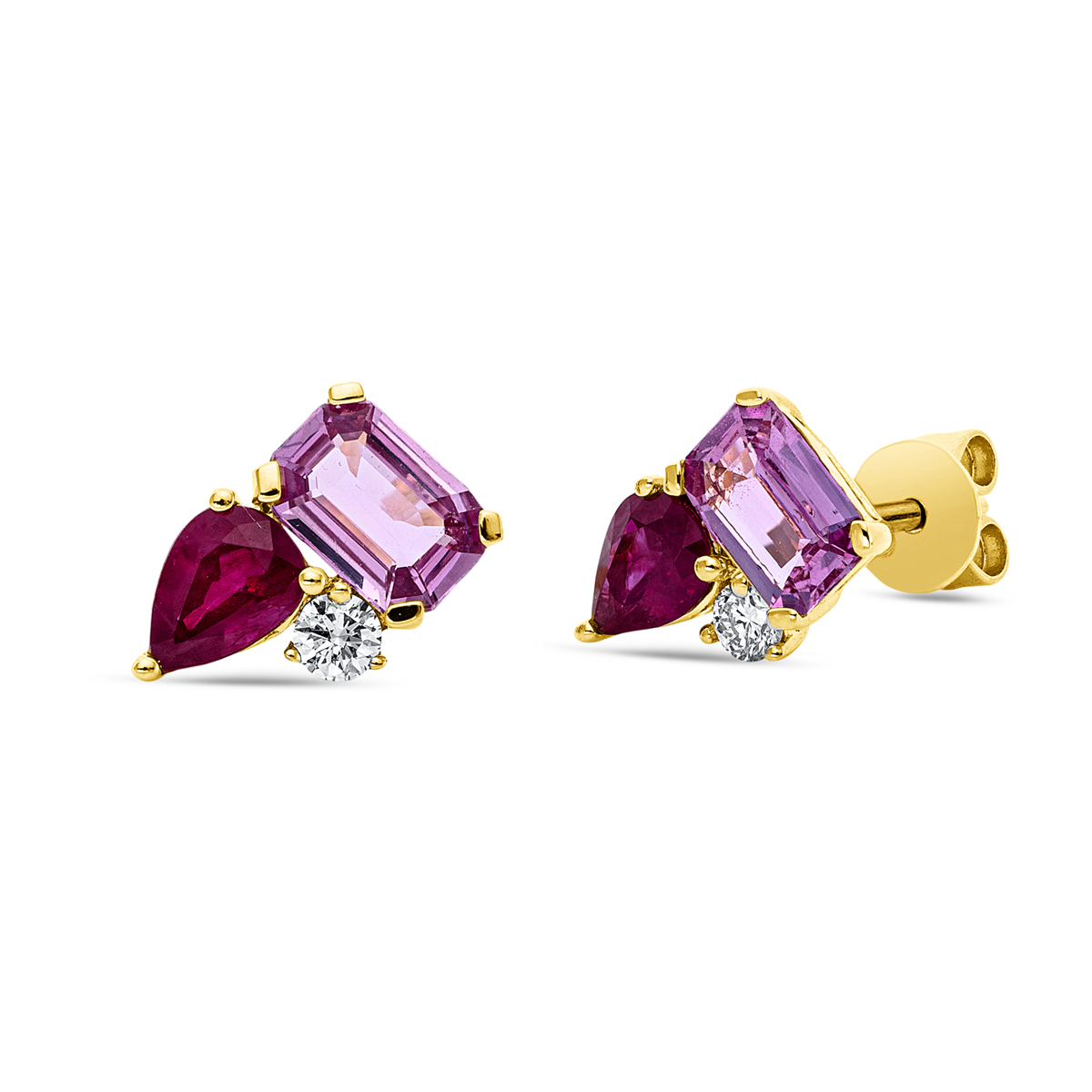 diamond full cut sapphire colored stone classic studs in yellow gold