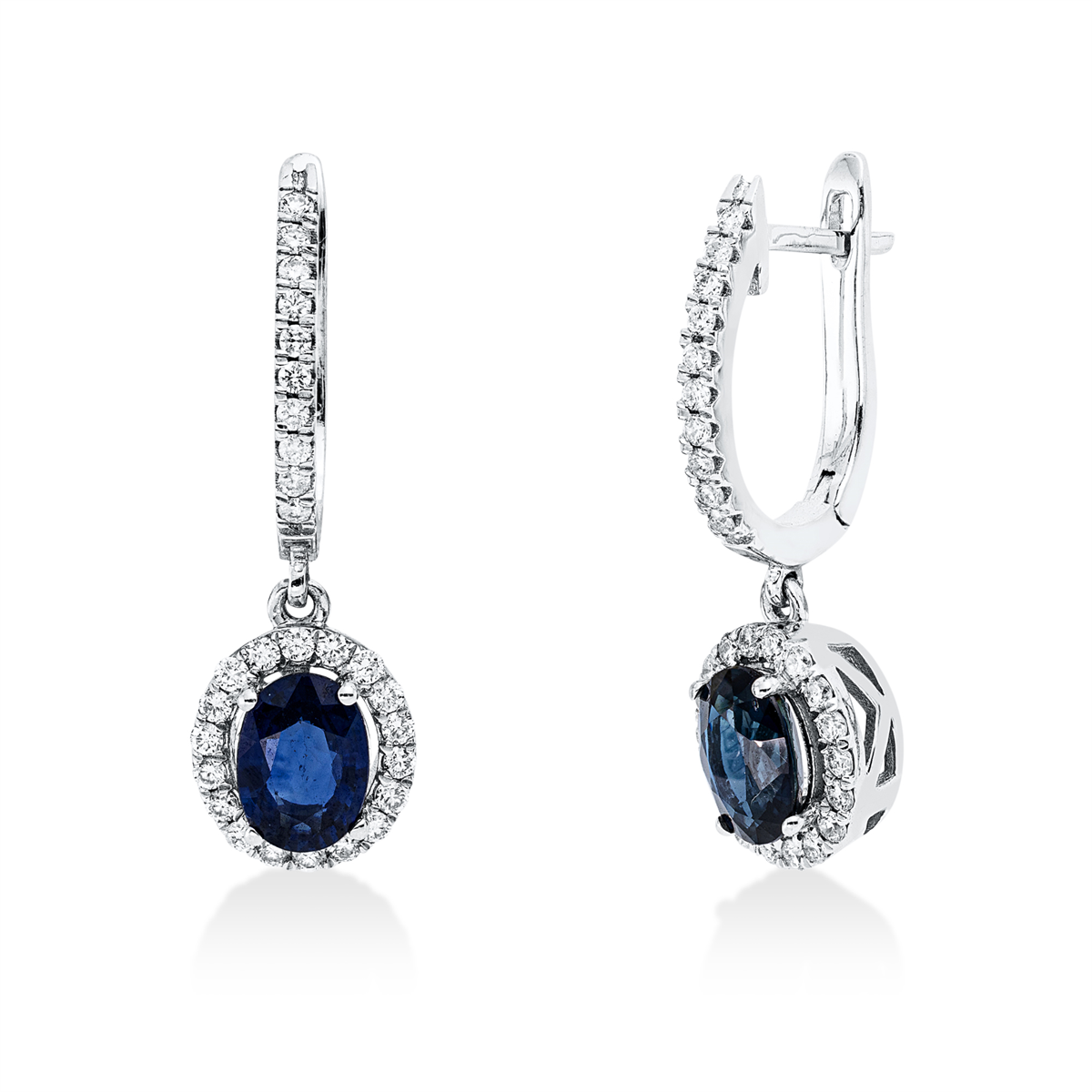 diamond full cut sapphire colored stone classic earrings in white gold