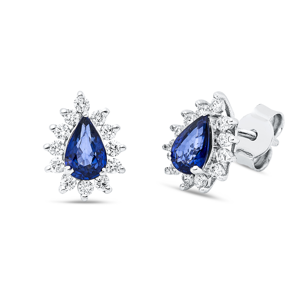 diamond full cut sapphire colored stone classic studs in white gold
