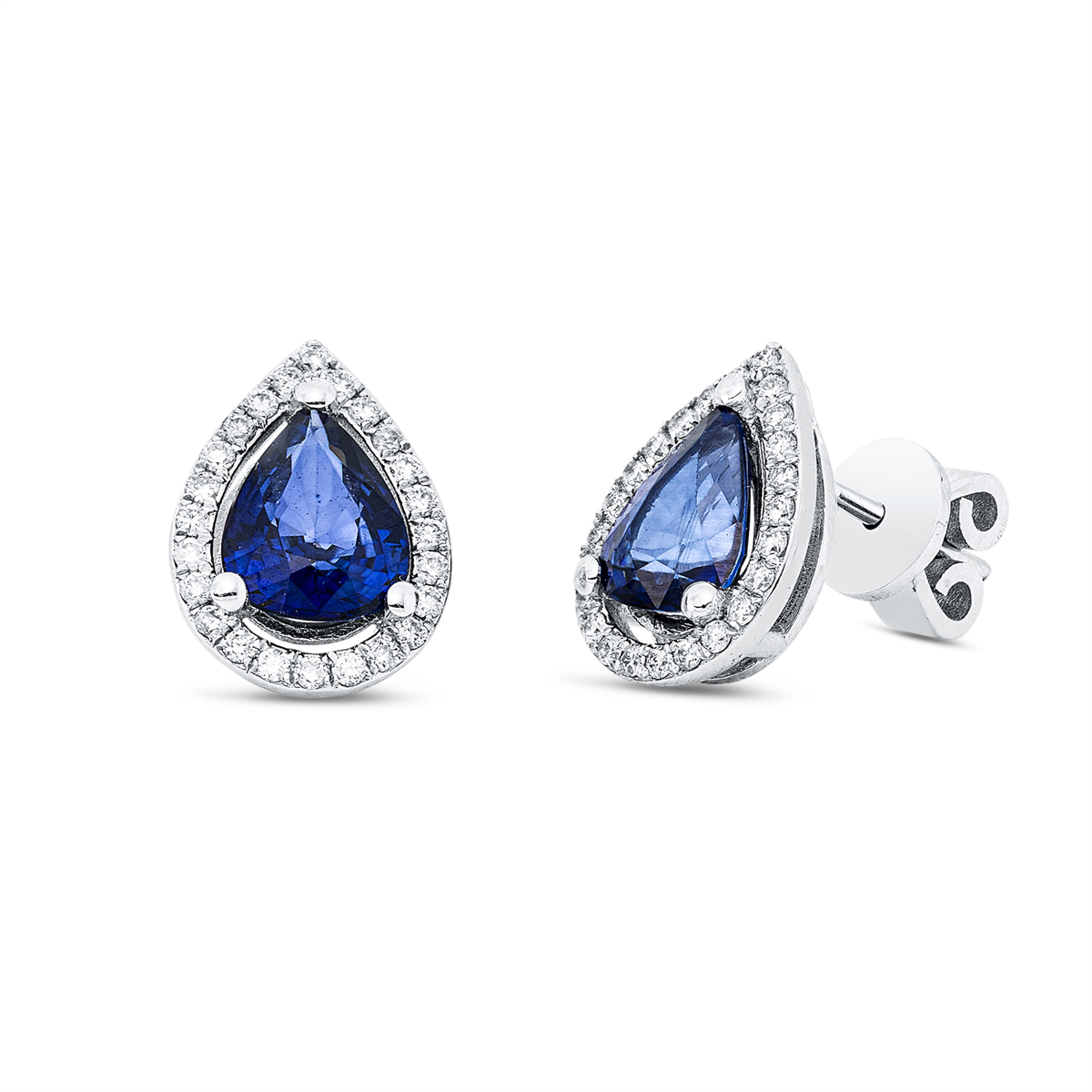 diamond full cut sapphire colored stone classic studs in white gold