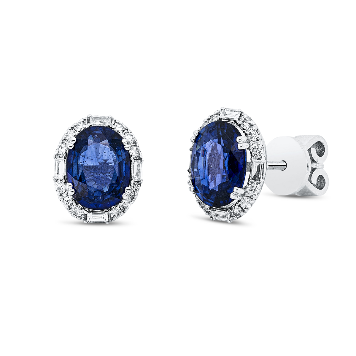 diamond full cut sapphire colored stone classic studs in white gold