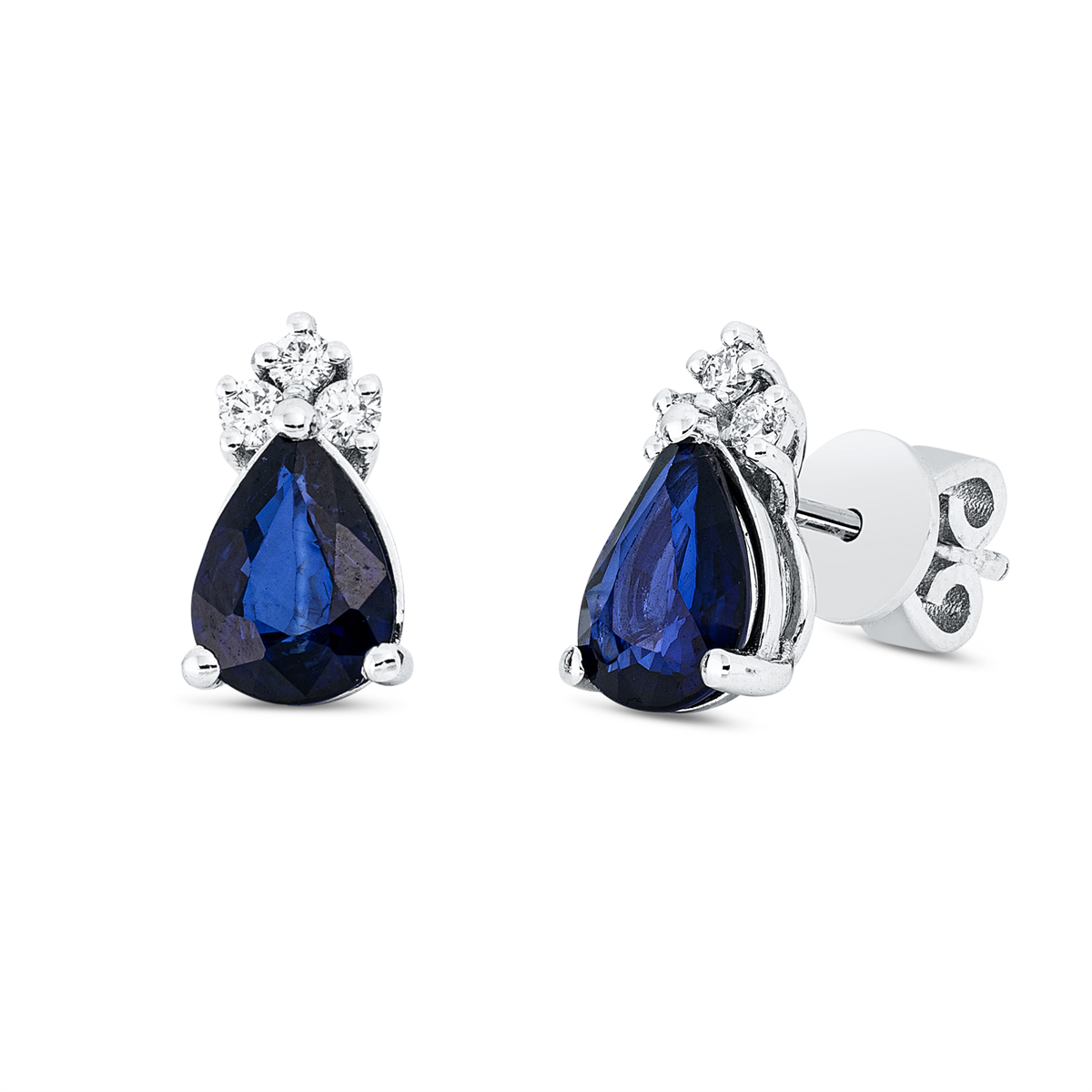 diamond full cut sapphire colored stone classic studs in white gold