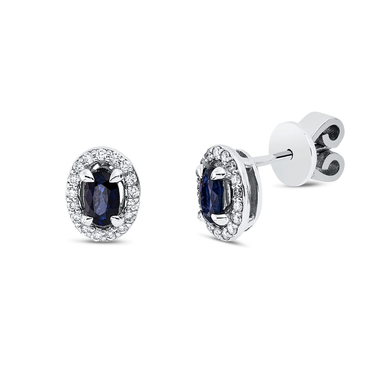 diamond full cut sapphire colored stone classic studs in white gold