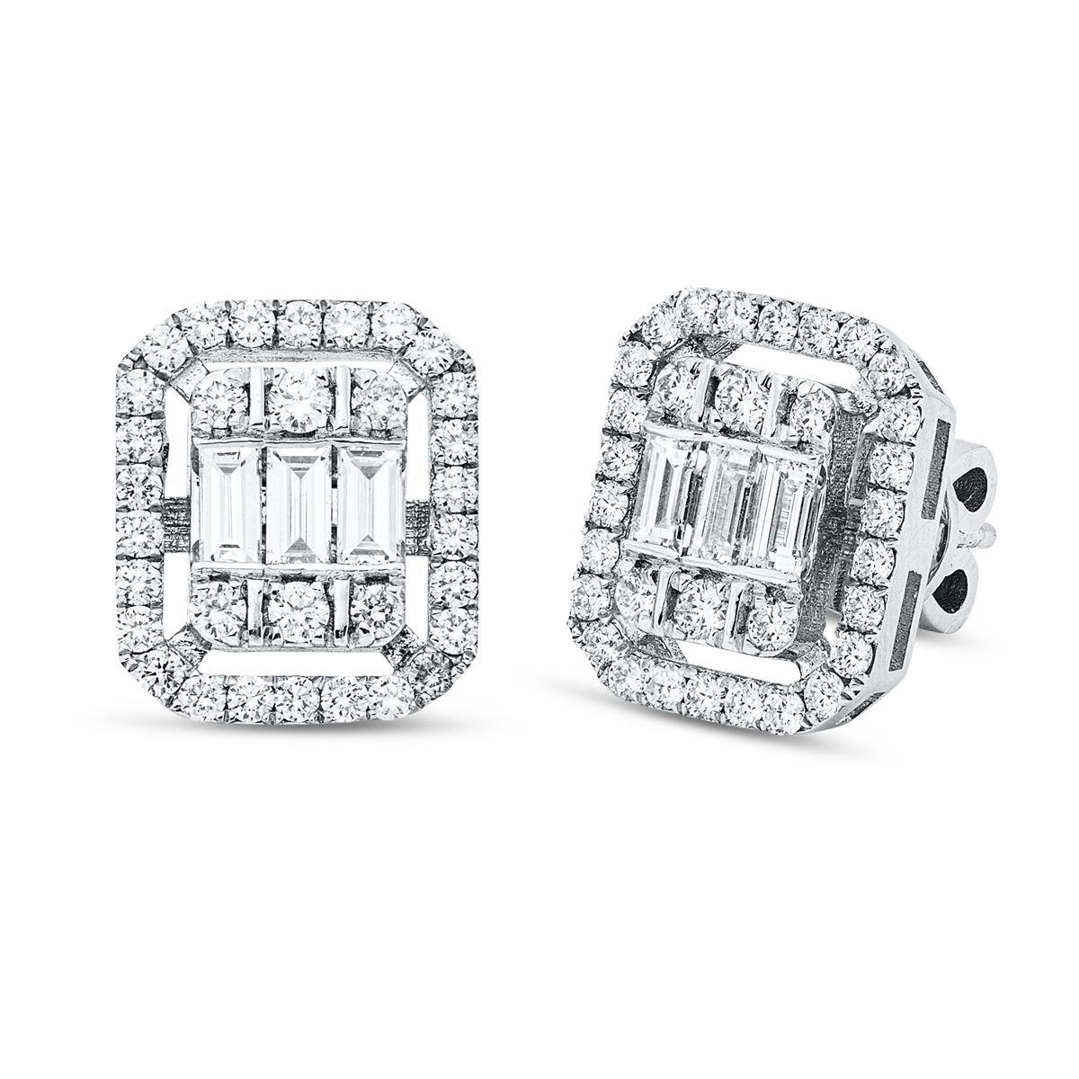 diamond full cut  baguette illusion studs in white gold