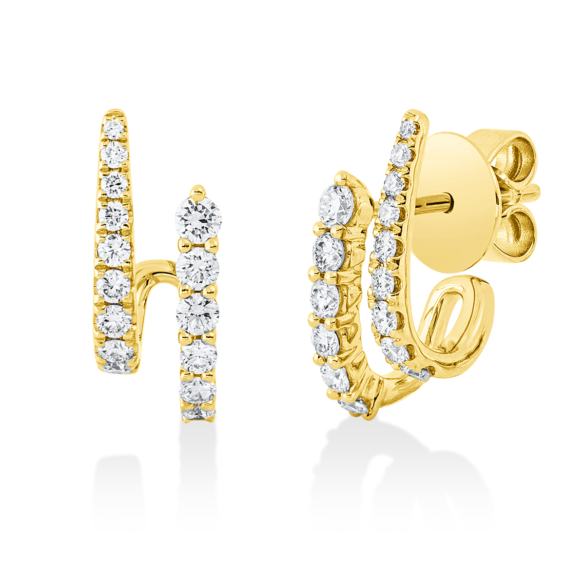 diamond full cut  modern woman hoops & huggies in yellow gold