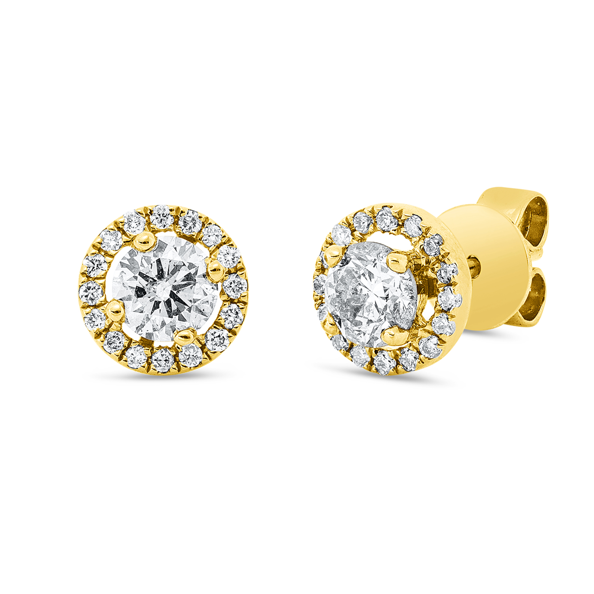 diamond full cut  fancy colored diamond studs in yellow gold