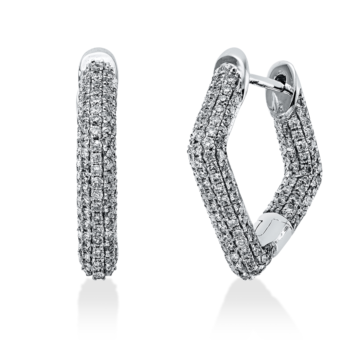 diamond full cut  modern woman hoops & huggies in white gold